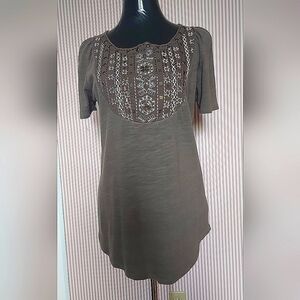 Boho Chic CHA CHA Vente Brown Embellished Top Short Sleeve Lightweight Medium